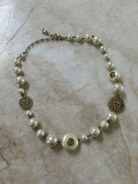 Anne Klein Pearl Bead Necklace with Gold Accents - Ivory